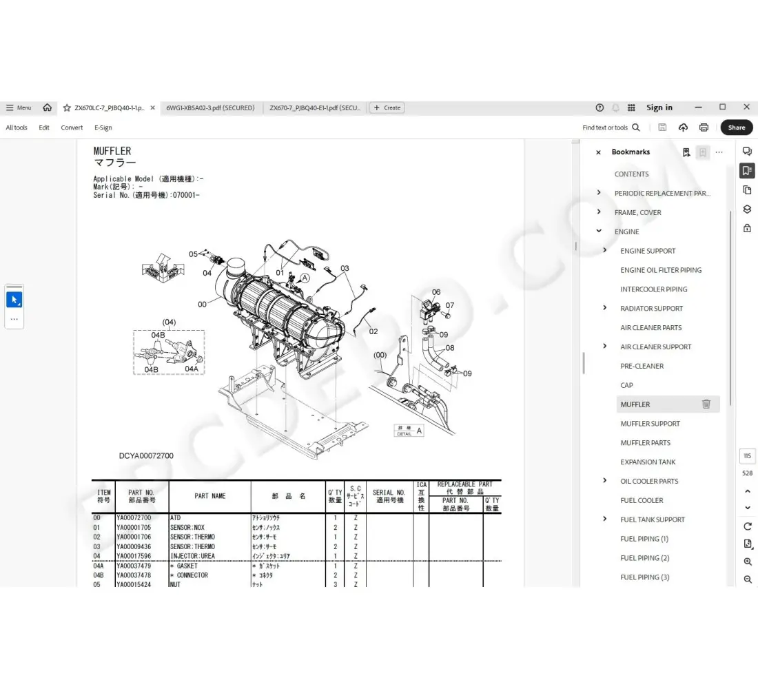 Hitachi excavator ZX670LC-7 ZX690LCH-7 ZX690LCR-7 parts manual